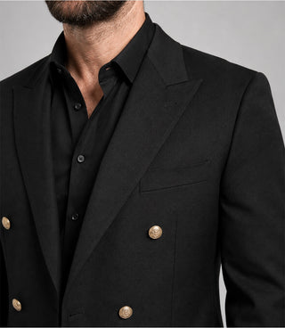 Men's Black Double Breasted 2 piece Suit Closeup - Suit Heritage