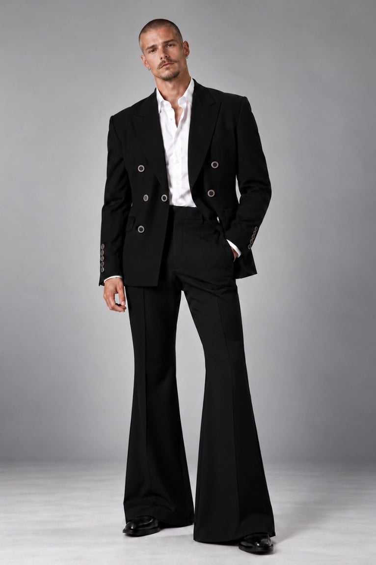 Men's Black Double Breasted Flared Pants Suit -  Suit Heritage