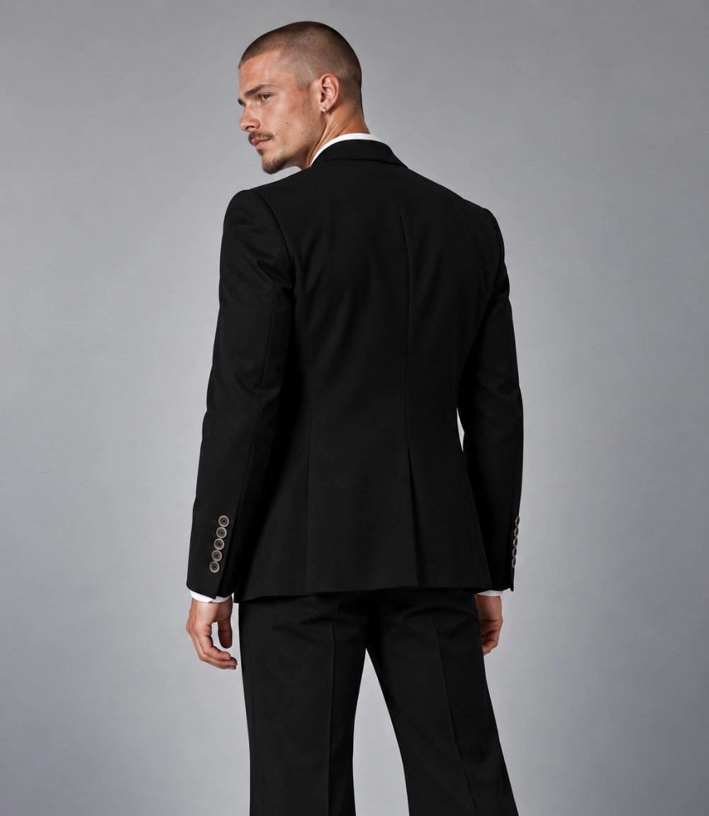 Men's Black Double Breasted Flared Pants Suit Back -  Suit Heritage
