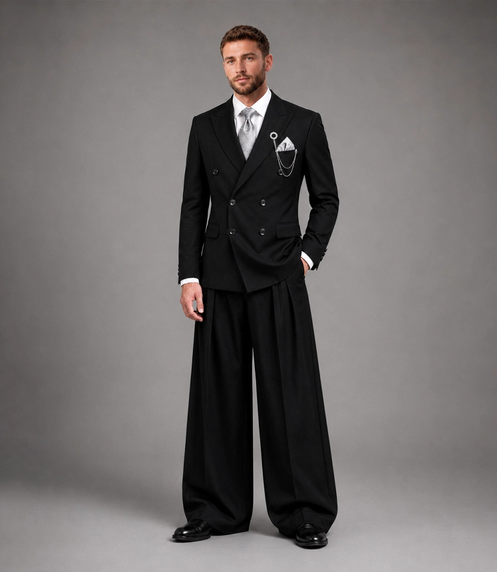 Men's Black Double Breasted Groom Wedding Suit - Suit Heritage