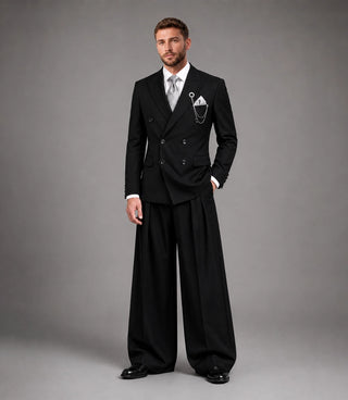 Men's Black Double Breasted Groom Wedding Suit - Suit Heritage