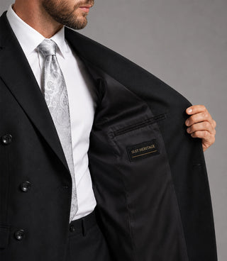Men's Black Double Breasted Groom Wedding Suit Inner - Suit Heritage