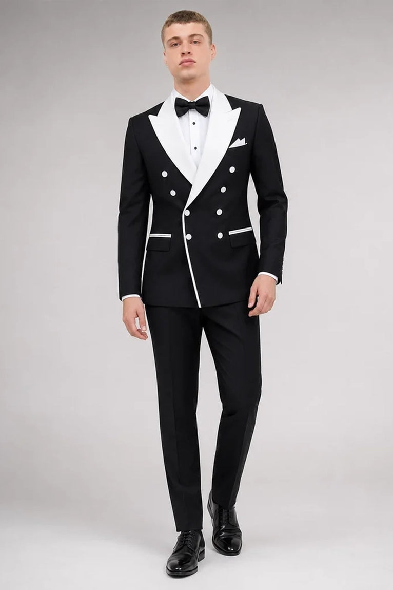 Men's Black Double Breasted Groom Wedding Tuxedo - Suit Heritage
