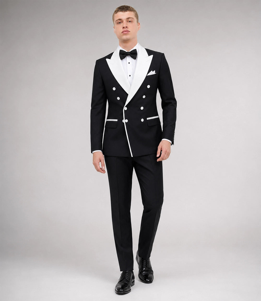 Men's Black Double Breasted Groom Wedding Tuxedo -  Suit Heritage
