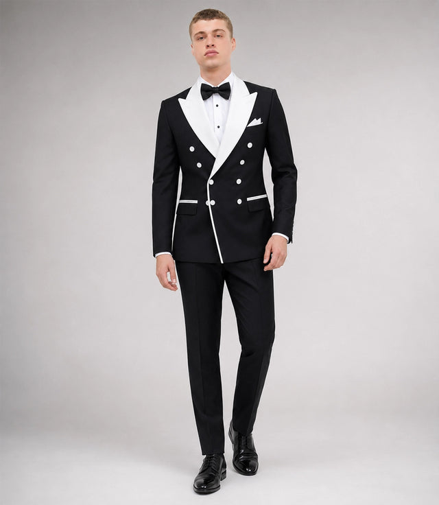Men's Black Double Breasted Groom Wedding Tuxedo -  Suit Heritage