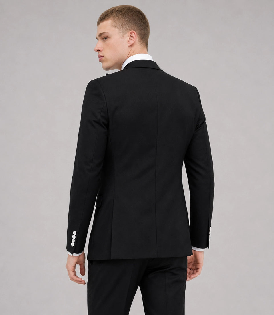 Men's Black Double Breasted Groom Wedding Tuxedo Back -  Suit Heritage