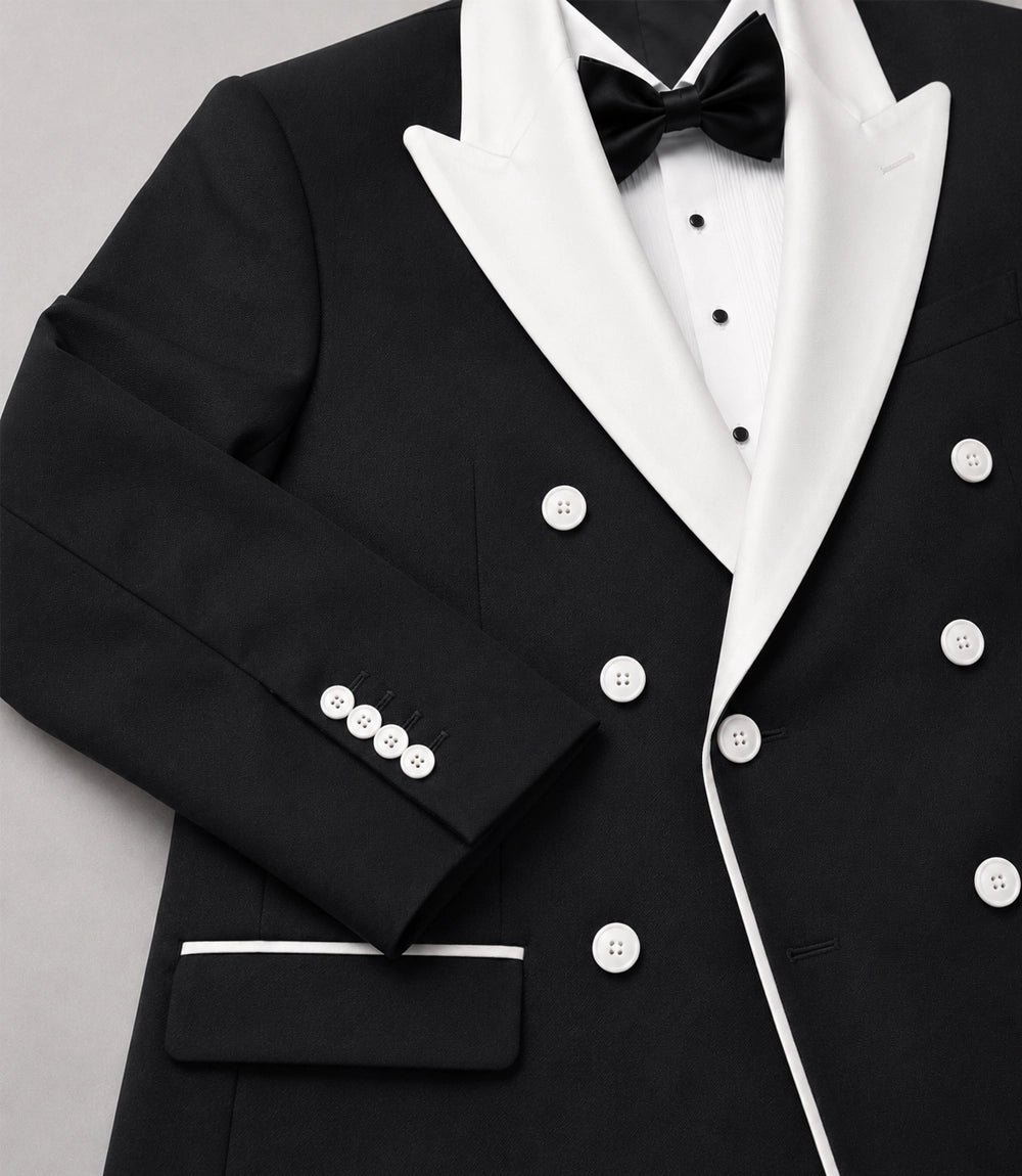 Men's Black Double Breasted Groom Wedding Tuxedo Fabric -  Suit Heritage