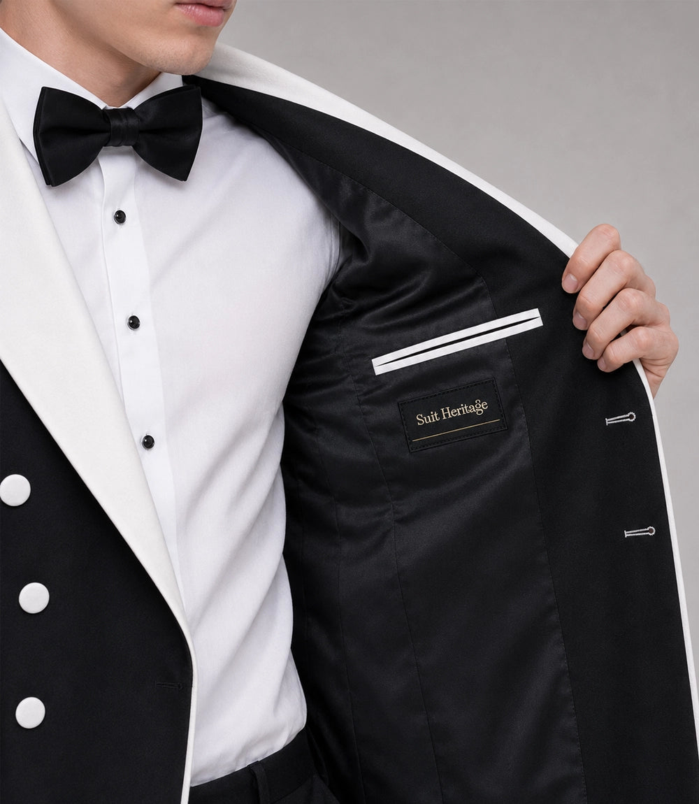 Men's Black Double Breasted Groom Wedding Tuxedo Inner  -  Suit Heritage