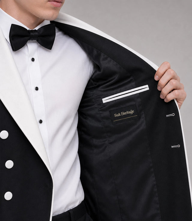 Men's Black Double Breasted Groom Wedding Tuxedo Inner  -  Suit Heritage