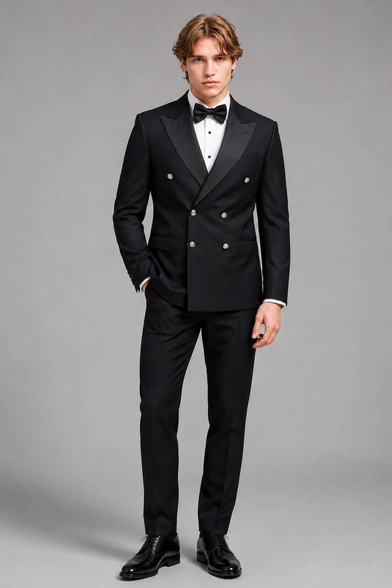 Men's Black Double Breasted Groomsmen Tuxedo -  Suit Heritage
