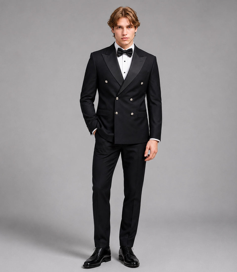 Men's Black Double Breasted Groomsmen Tuxedo -  Suit Heritage