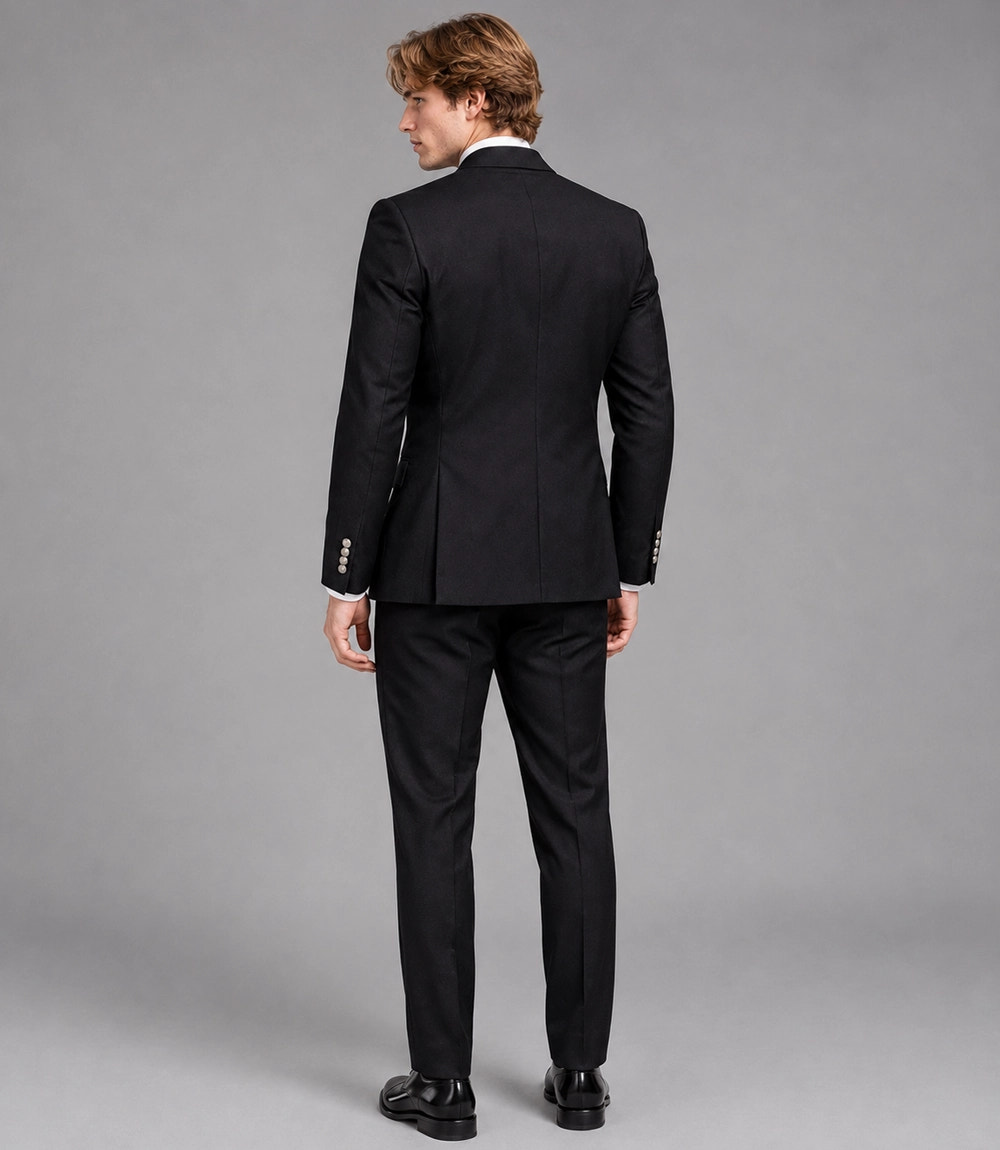 Men's Black Double Breasted Groomsmen Tuxedo Back  -  Suit Heritage