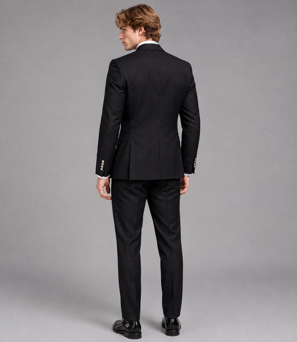 Men's Black Double Breasted Groomsmen Tuxedo Back  -  Suit Heritage