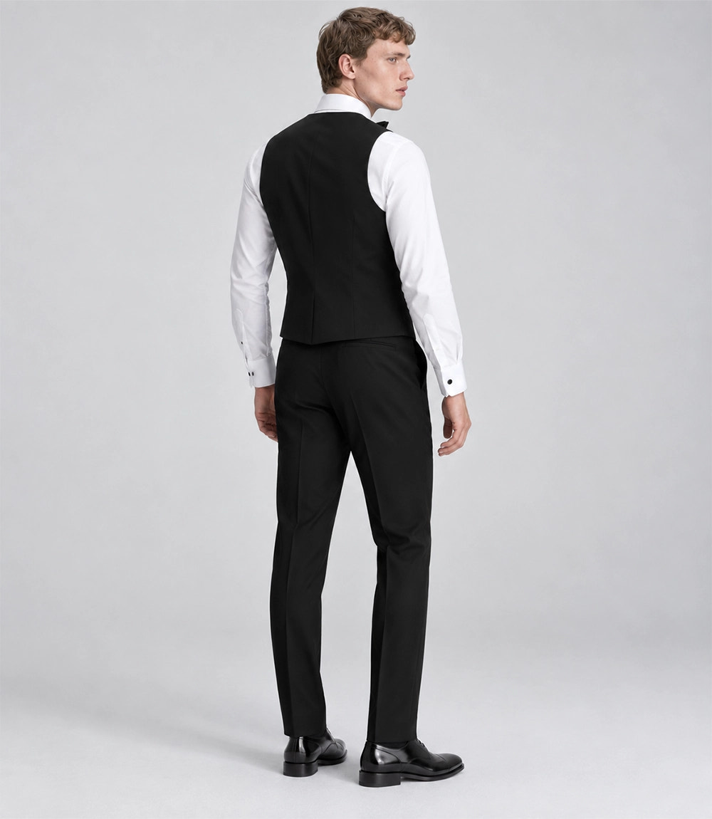 Men's Black Double Breasted U-Shaped Vest Suit Back - Suit Heritage