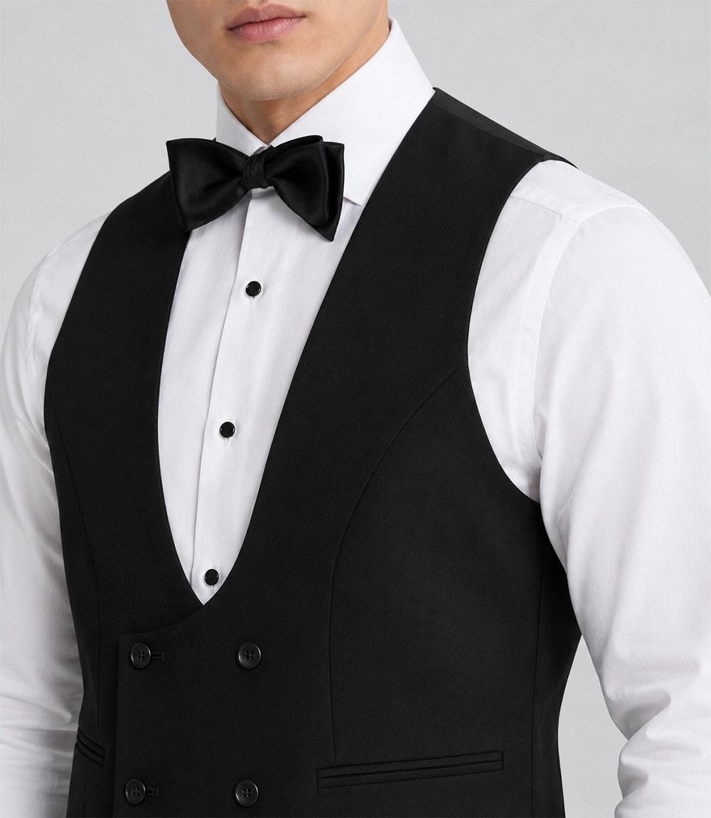 Men's Black Double Breasted U-Shaped Vest Suit Closeup - Suit Heritage