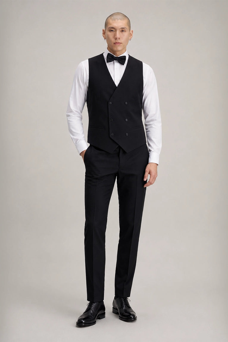 Men's Black Double Breasted Vest Suit - Suit Heritage