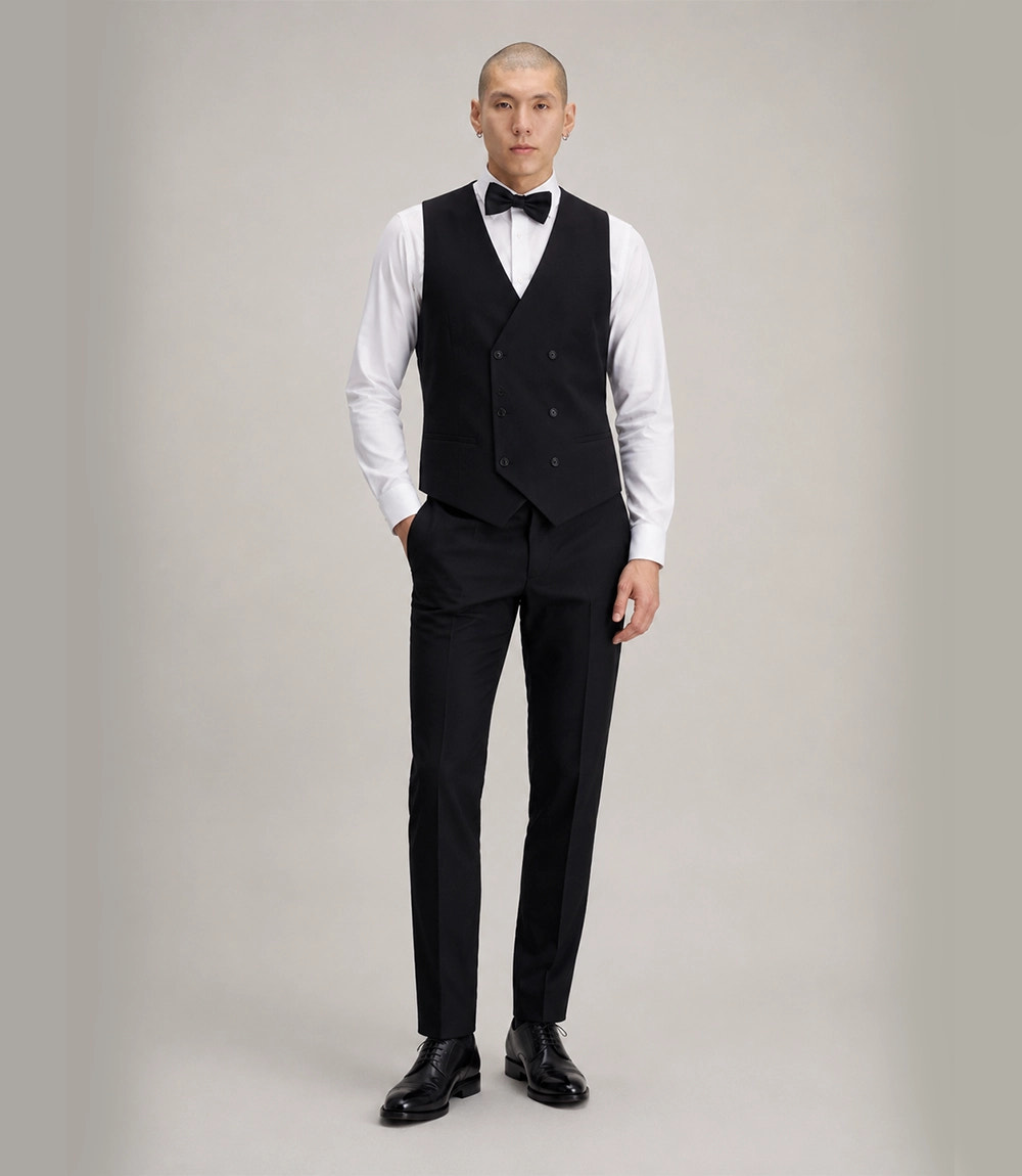 Men's Black Double Breasted Vest Suit - Suit Heritage