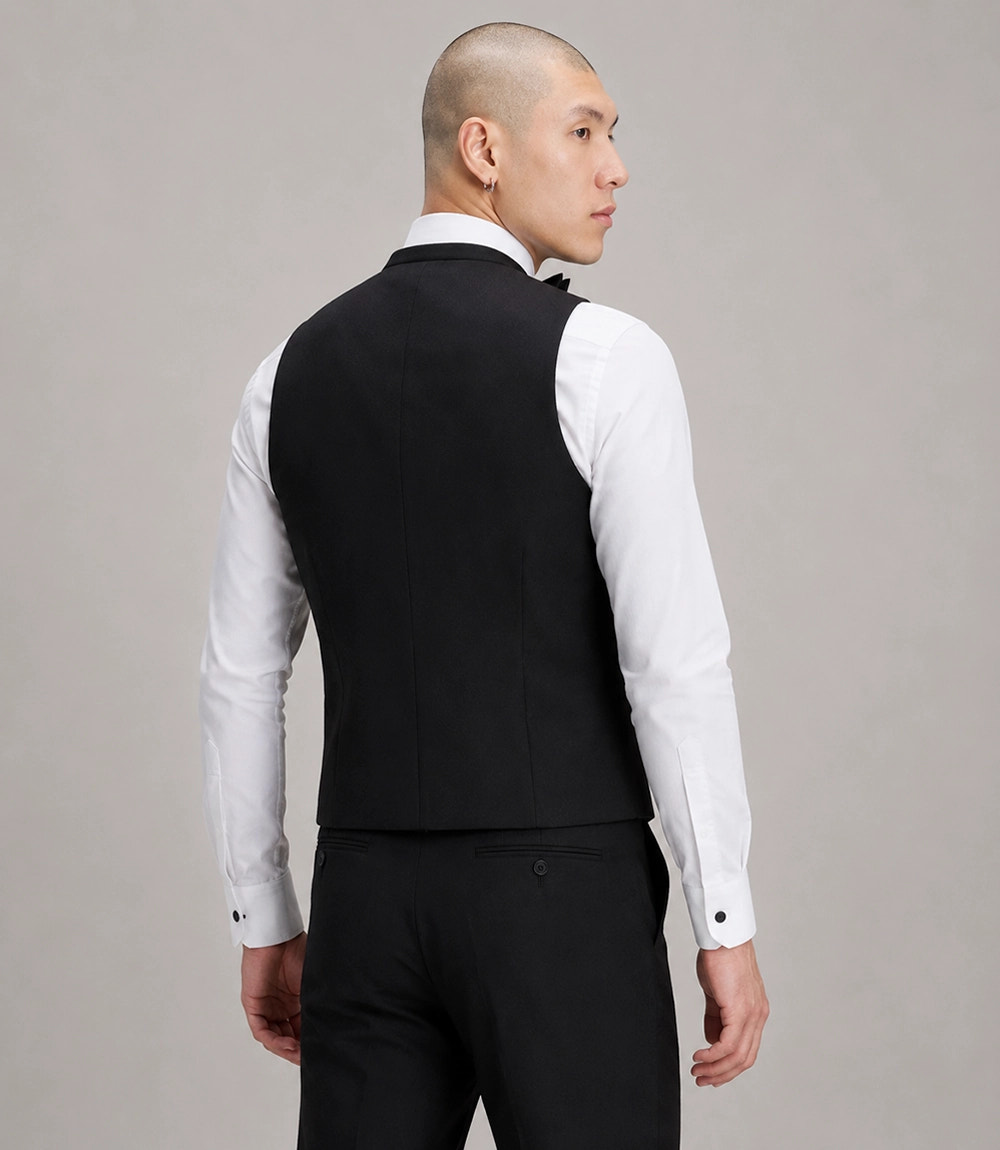 Men's Black Double Breasted Vest Suit Back - Suit Heritage