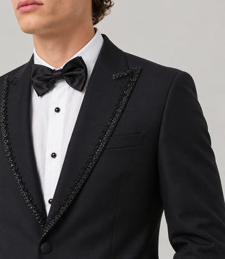 Men's Black Formal 2 Piece Tuxedo Closeup - Suit Heritage