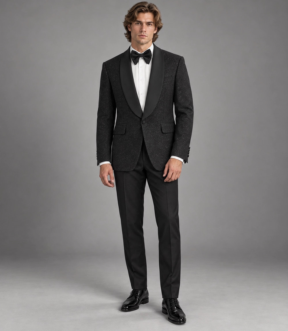 Men's Black Glitter Shawl Lapel Tuxedo - Suit Heritage