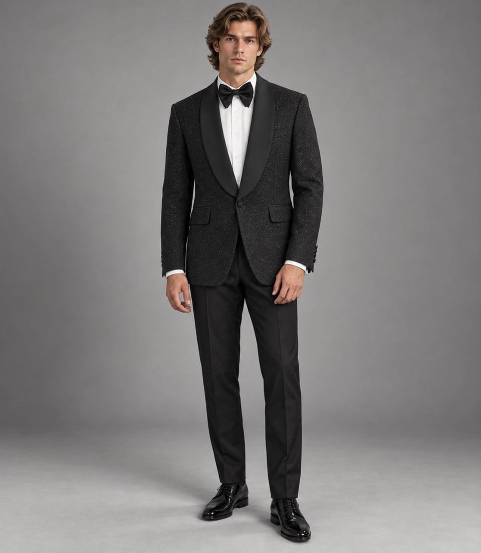 Men's Black Glitter Shawl Lapel Tuxedo - Suit Heritage
