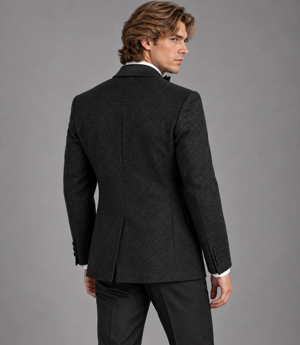 Men's Black Glitter Shawl Lapel Tuxedo Back - Suit Heritage