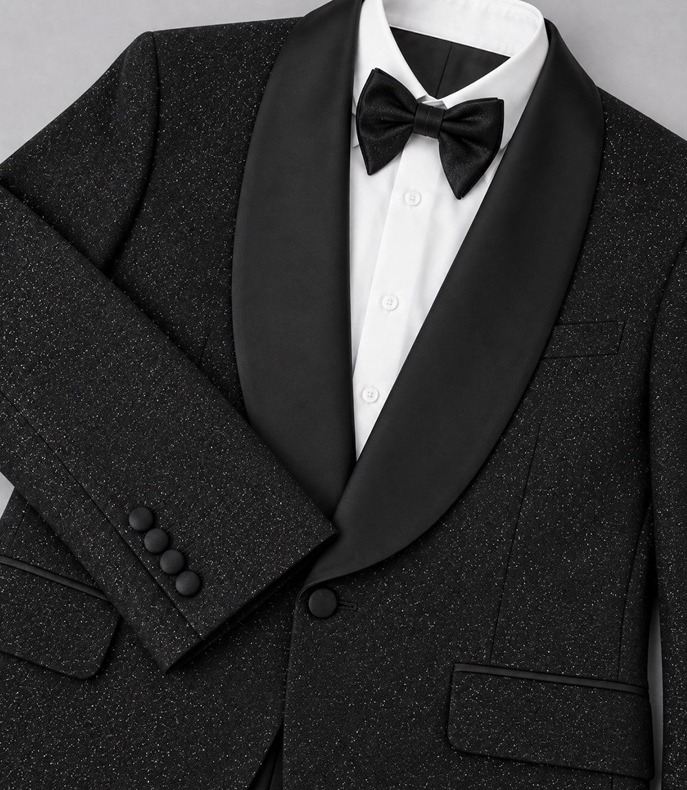 Men's Black Glitter Shawl Lapel Tuxedo Fabric - Suit Heritage
