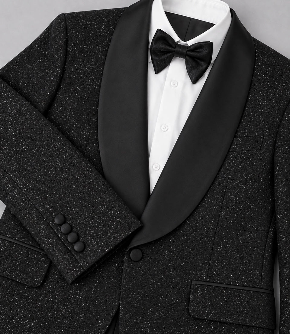 Men's Black Glitter Shawl Lapel Tuxedo Fabric - Suit Heritage