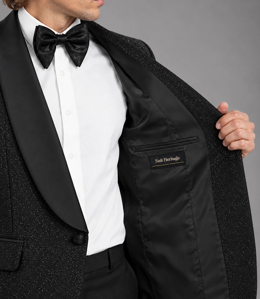 Men's Black Glitter Shawl Lapel Tuxedo Inner - Suit Heritage