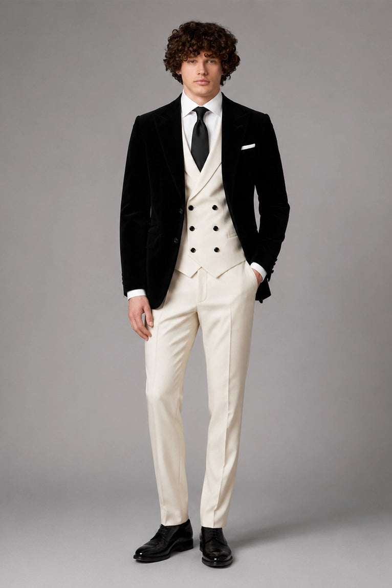 Men's Black & Ivory 3 Piece Wedding Suit - Suit Heritage