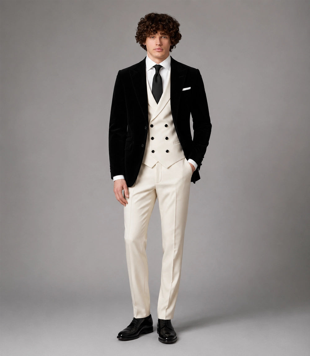 Men's Black & Ivory 3 Piece Wedding Suit - Suit Heritage