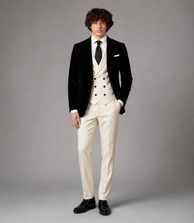 Men's Black & Ivory 3 Piece Wedding Suit - Suit Heritage