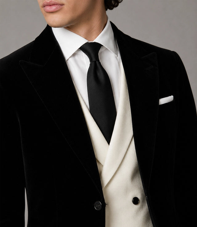 Men's Black & Ivory 3 Piece Wedding Suit Closeup -  Suit Heritage