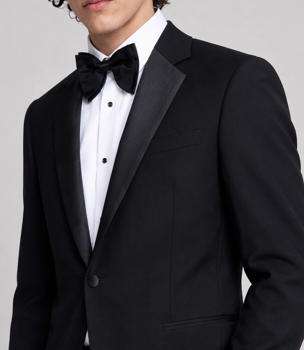 Men's Black Notch Lapel Tuxedo Closeup - Suit Heritage