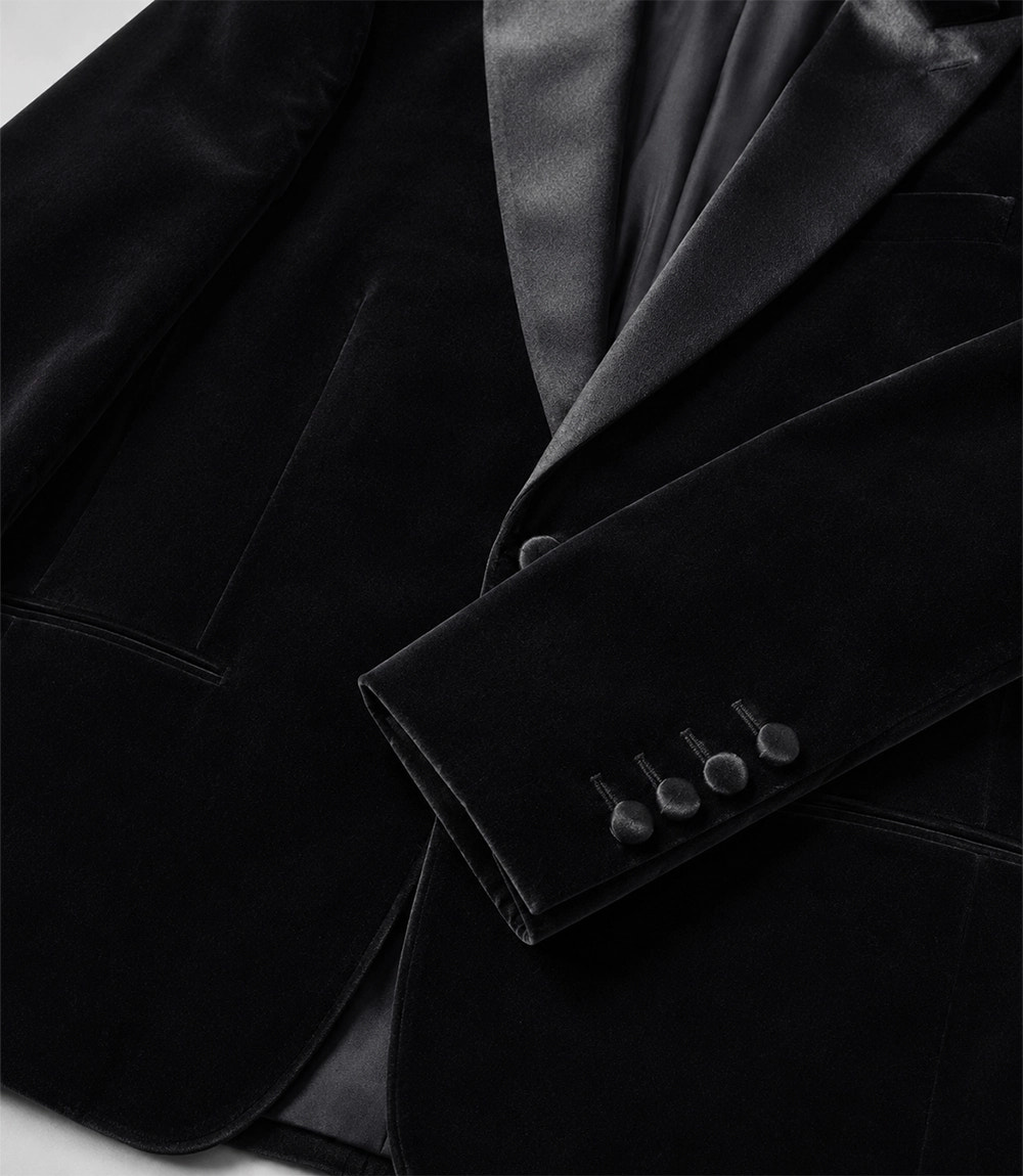 Men's Black Peak Lapel Velvet Tuxedo Fabric - Suit Heritage