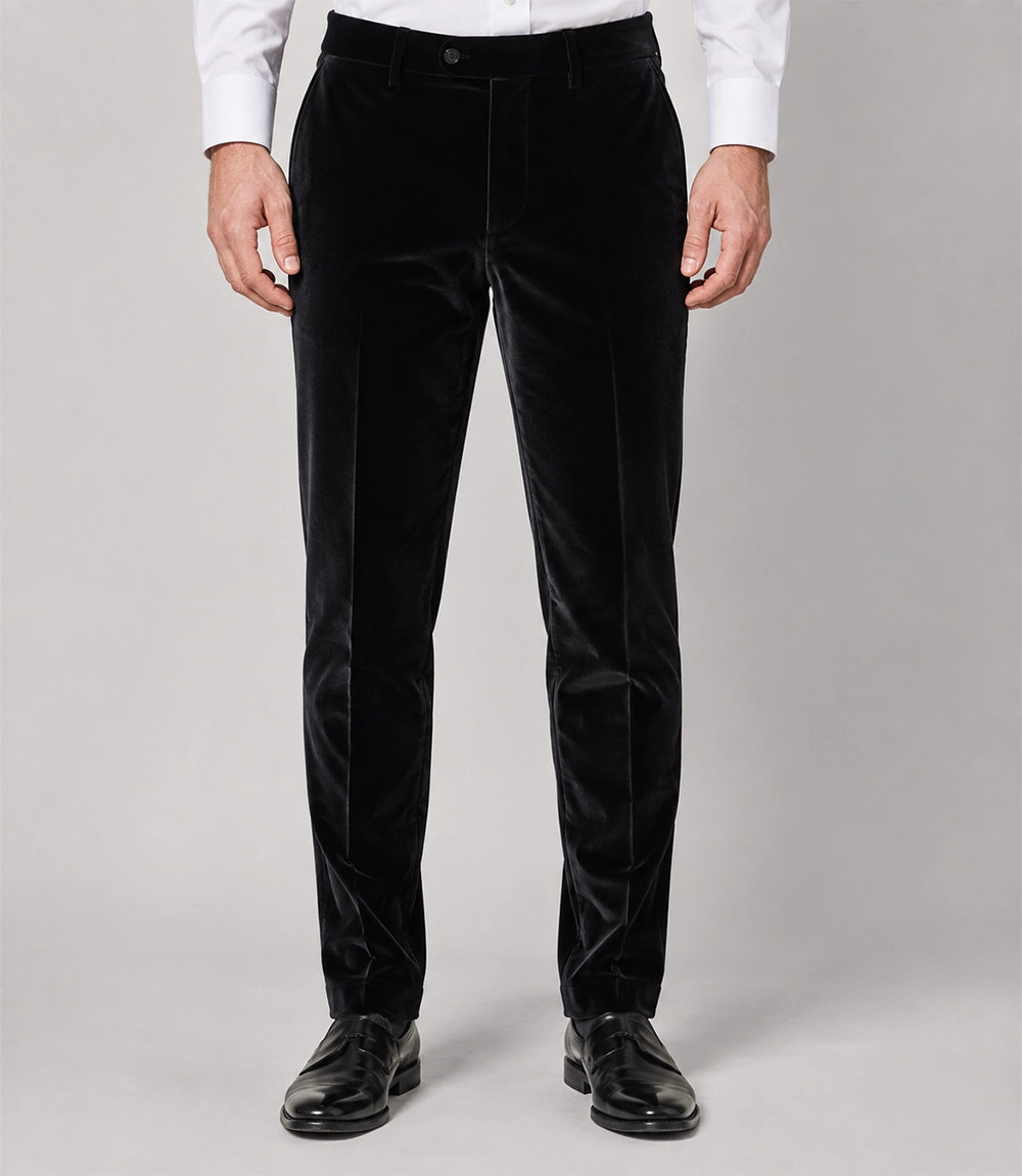 Men's Black Peak Lapel Velvet Tuxedo Pant - Suit Heritage