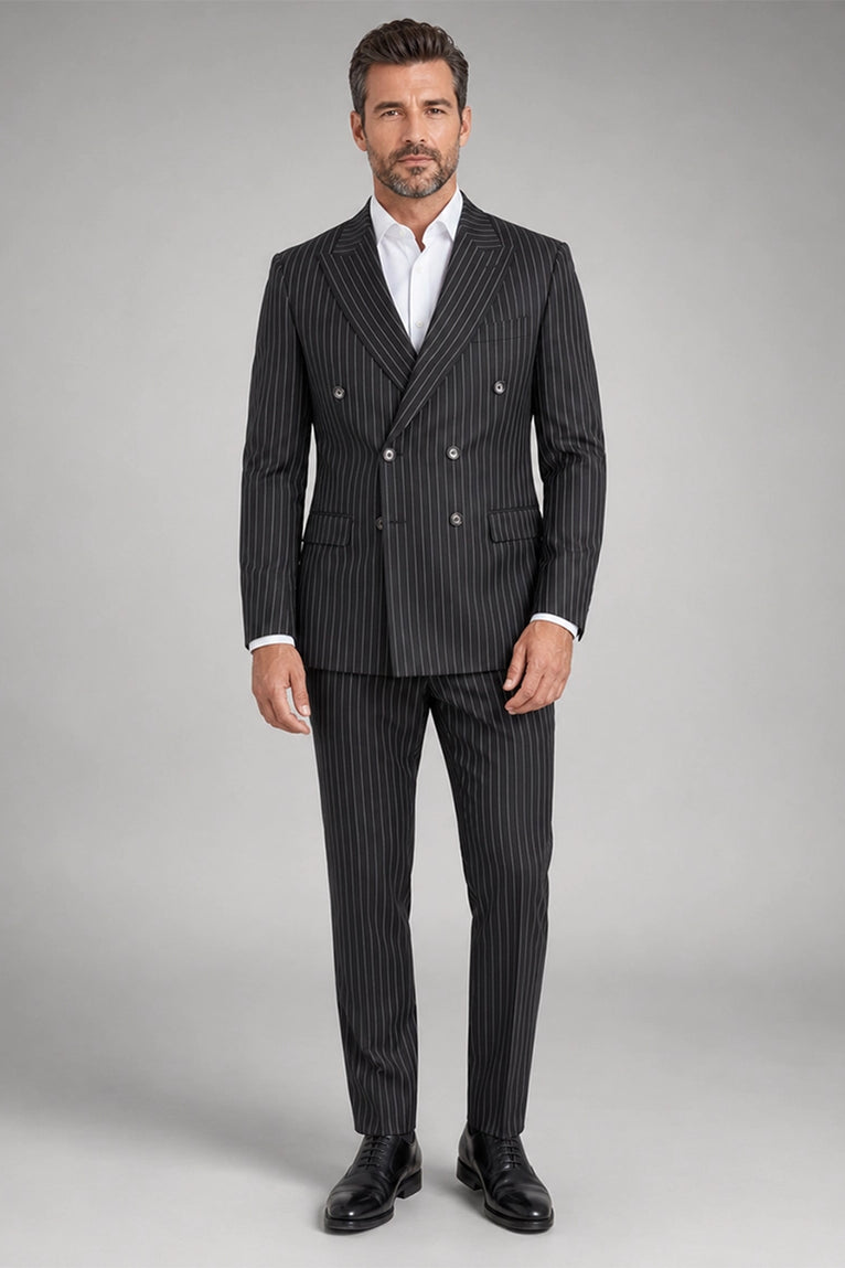 Men's Black Pinstripe Double Breasted Suit - Suit Heritage