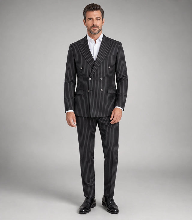 Men's Black Pinstripe Double Breasted Suit - Suit Heritage