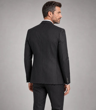 Men's Black Pinstripe Double Breasted Suit Back - Suit Heritage