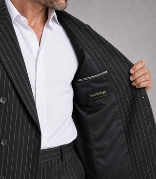 Men's Black Pinstripe Double Breasted Suit Inner - Suit Heritage