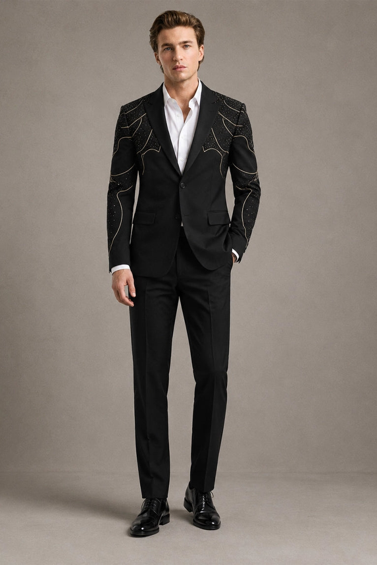 Men's Black Rhinestone Embellished Two Piece Wedding Suit -  Suit Heritage