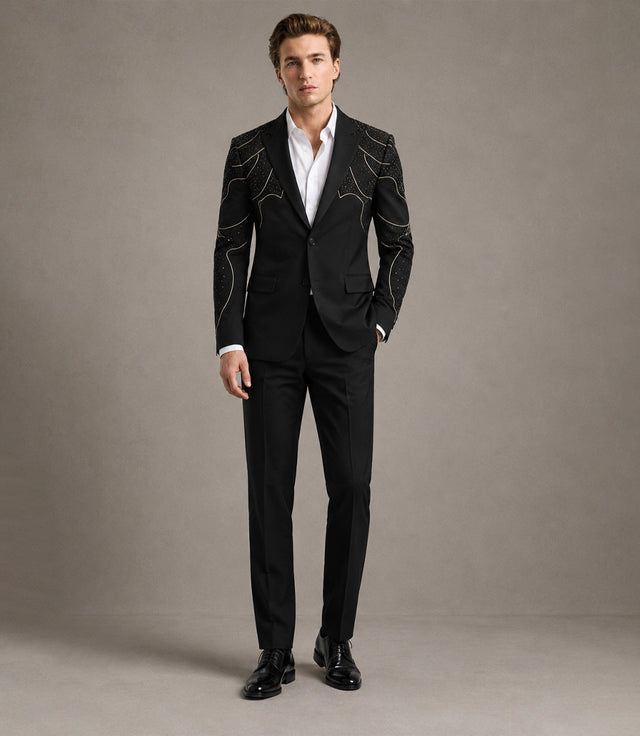 Men's Black Rhinestone Embellished Two Piece Wedding Suit -  Suit Heritage