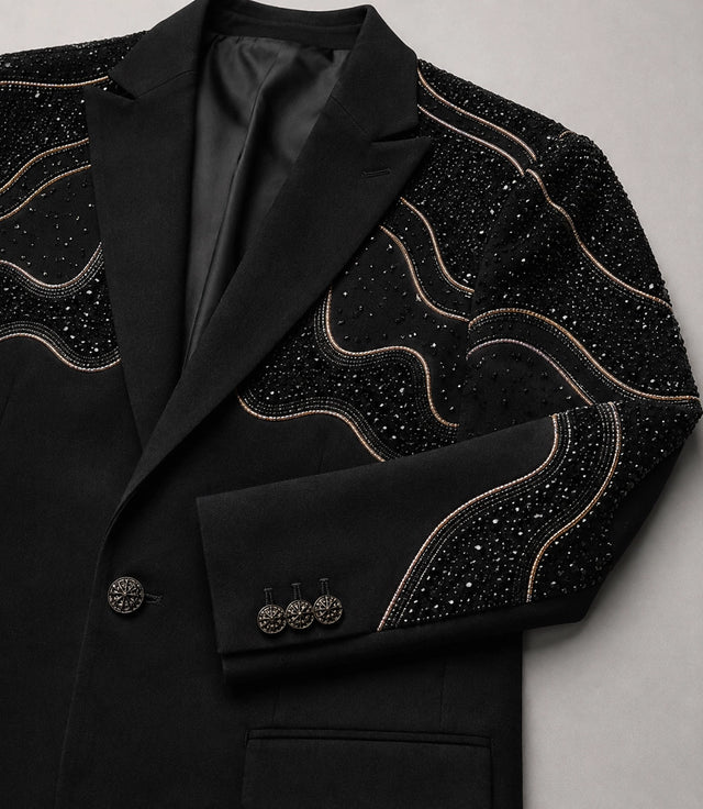 Men's Black Rhinestone Embellished Two Piece Wedding Suit Fabric -  Suit Heritage