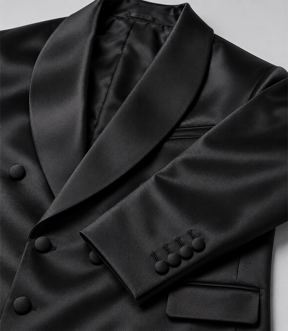 Men's Black Satin Double Breasted Tuxedo Fabric - Suit Heritage