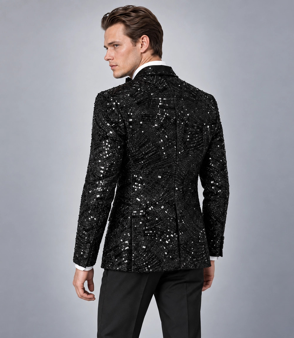 Men's Black Sequin Velvet Tuxedo - Suit Heritage
