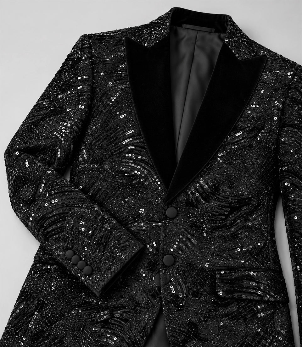 Men's Black Sequin Velvet Tuxedo Blazer - Suit Heritage
