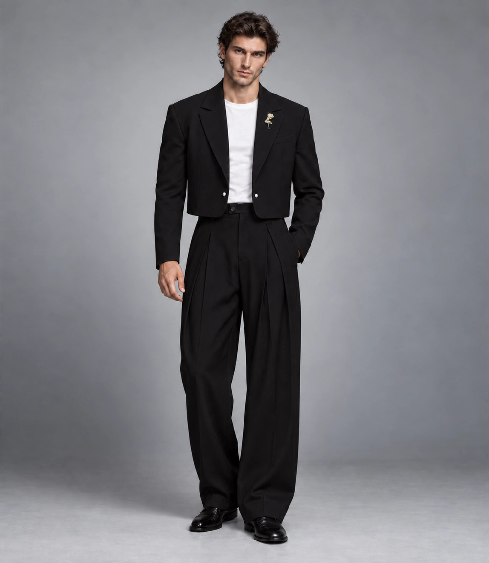 Men's Black Single Breasted Cropped Suit -  Suit Heritage
