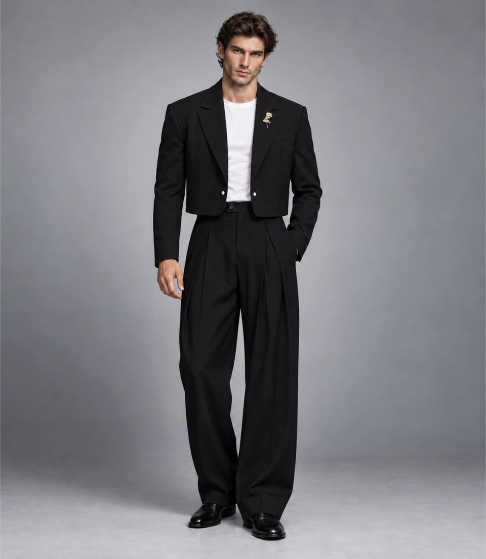 Men's Black Single Breasted Cropped Suit -  Suit Heritage
