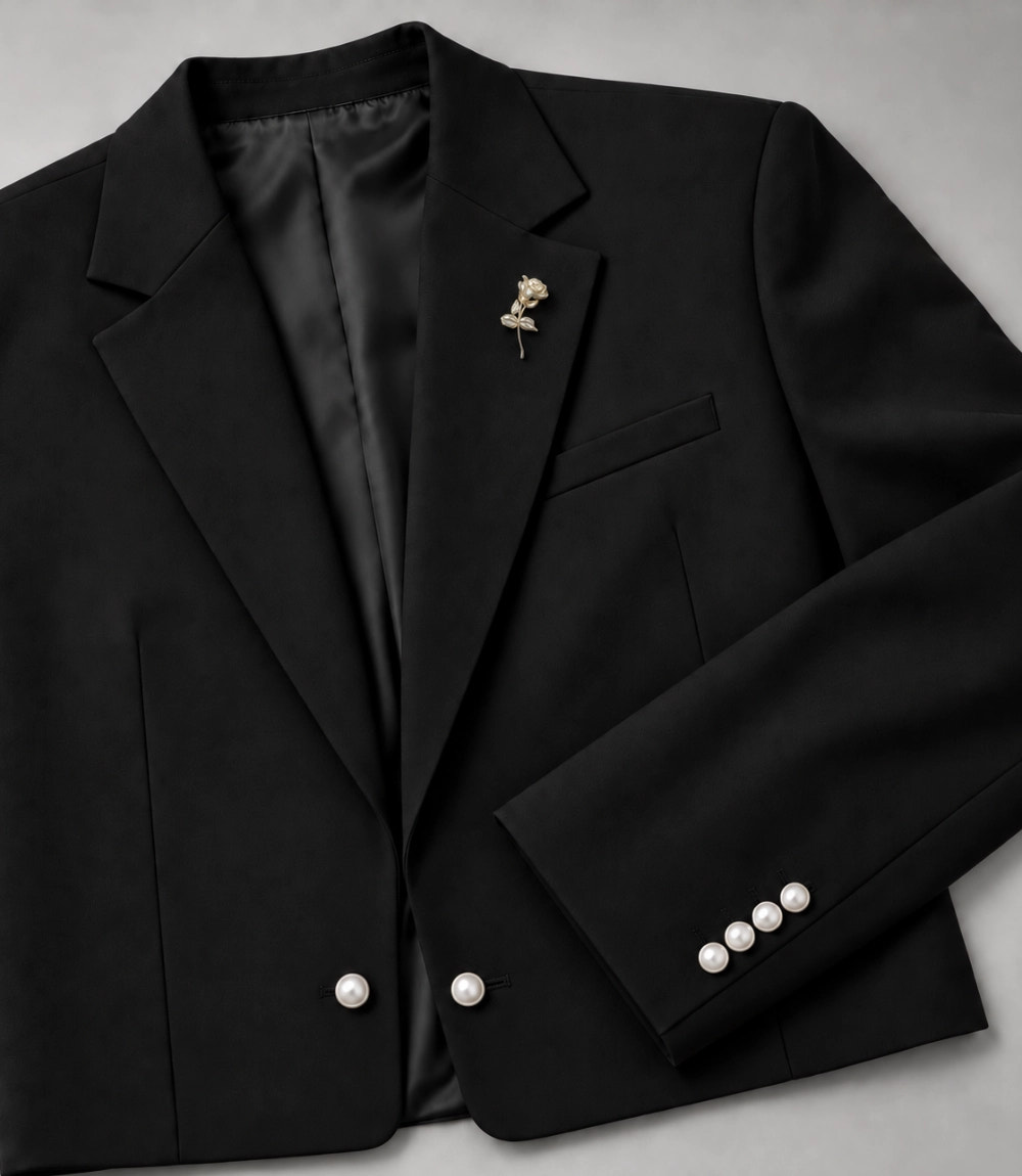 Men's Black Single Breasted Cropped Suit Fabric -  Suit Heritage