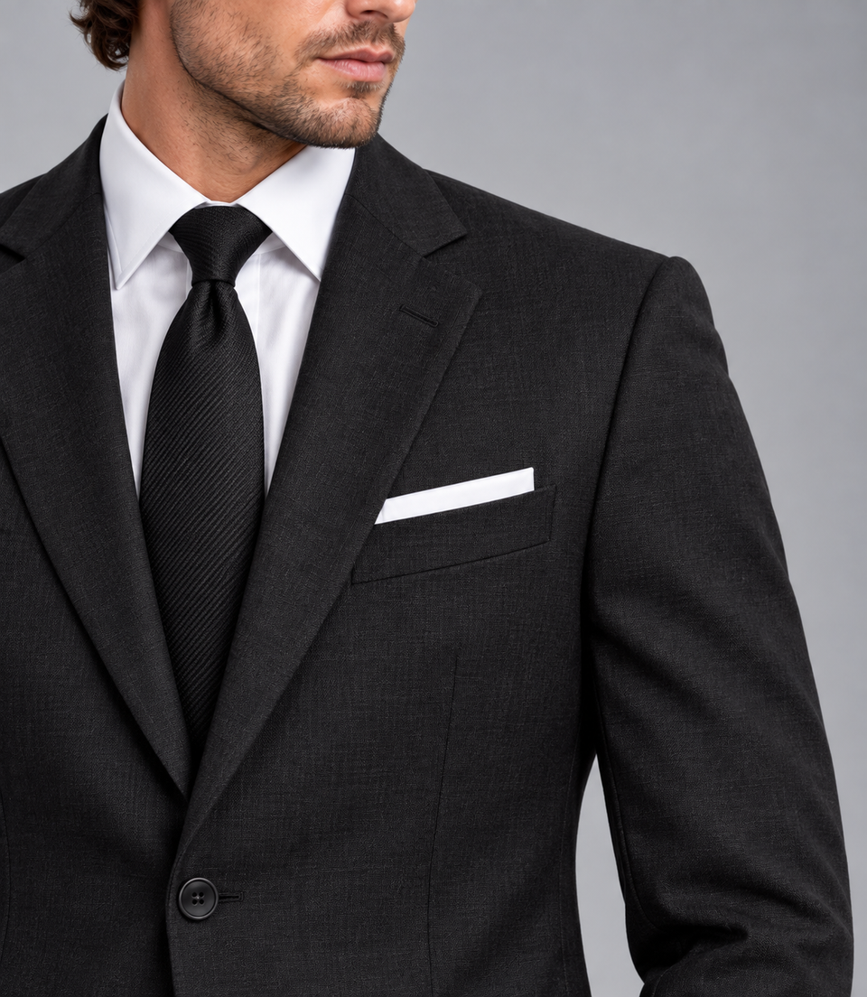 Men's Black Single Breasted Suit Closeup  -  Suit Heritage